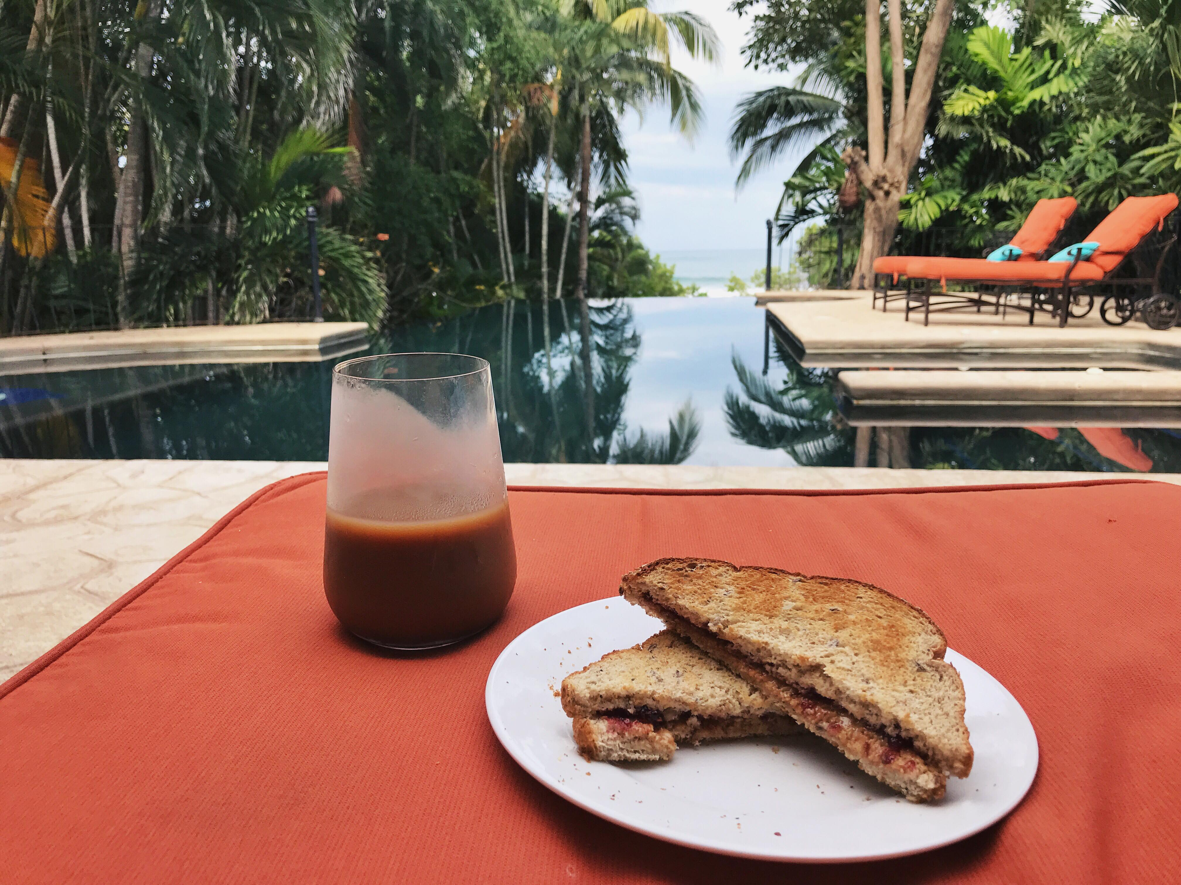 peanut butter and jelly sandwich by the water in costa rica