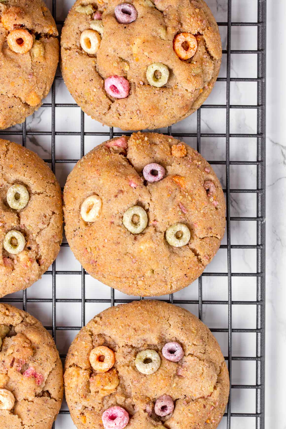 fruity cereal cookies on cooling rack