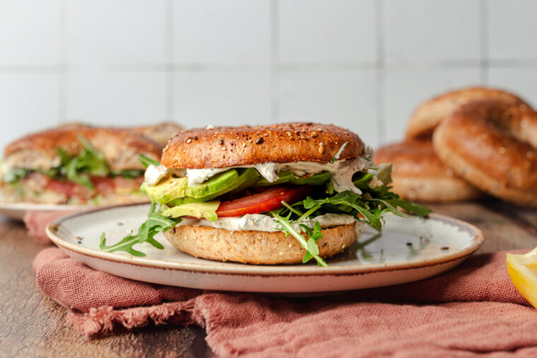 Vegan Dill Cream Cheese and Avocado Bagel Two Market Girls