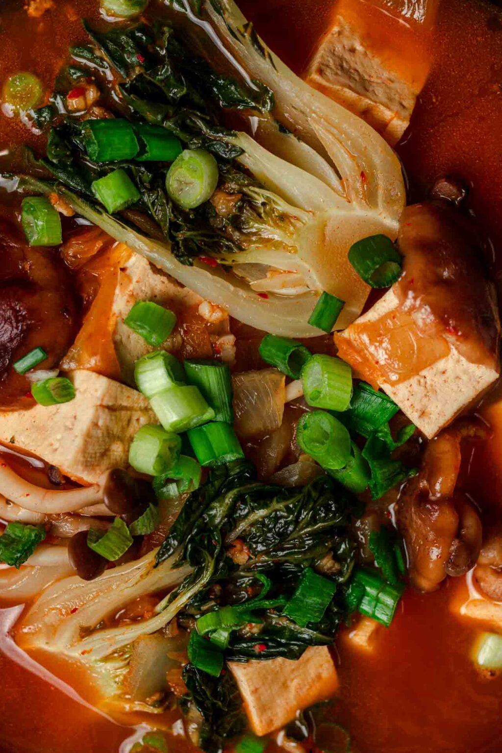 Vegan Kimchi Soup with Tofu, Mushrooms, & Bok Choy Two Market Girls
