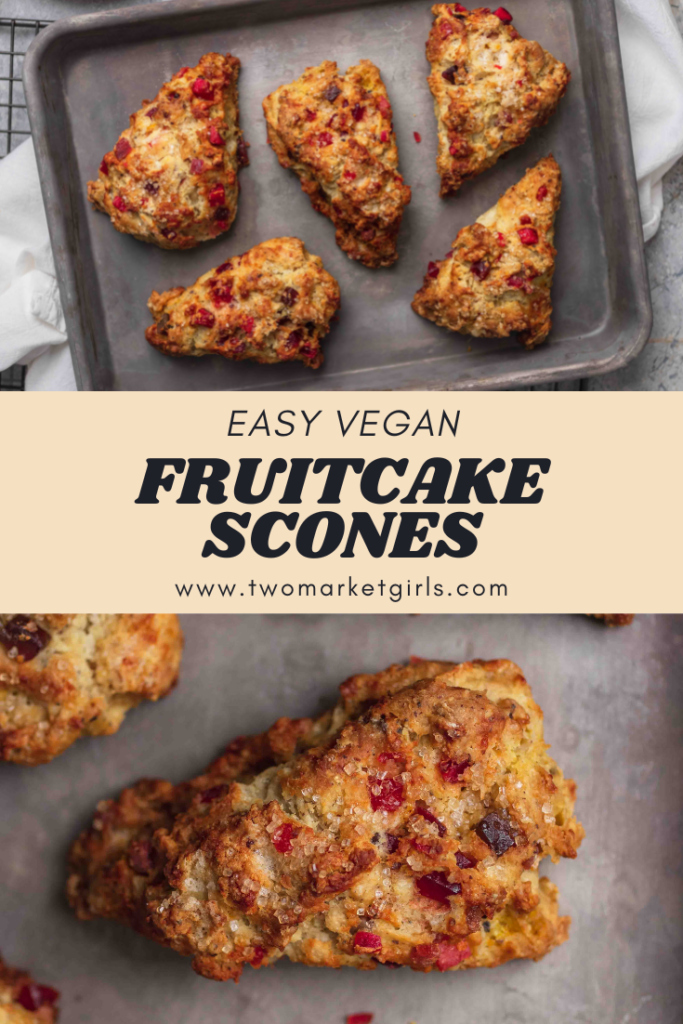 Pinterest pin image that can be saved on pinterest for Fruitcake Scones.